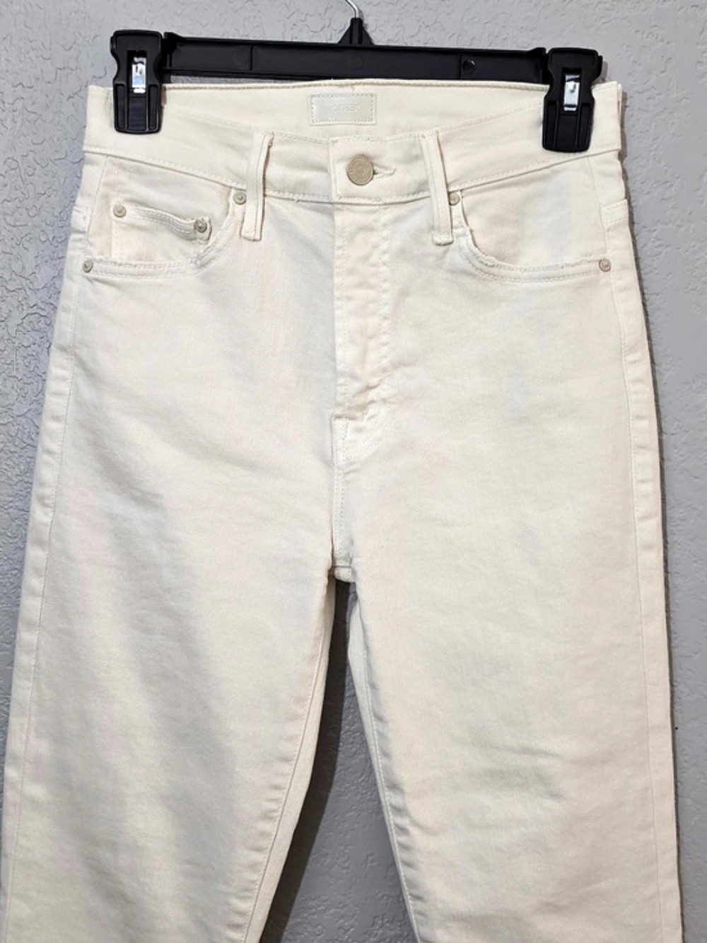 MOTHER The Insider Crop Step Fray Jeans Cream Puff High Rise Size 24 - Picture 3 of 12
